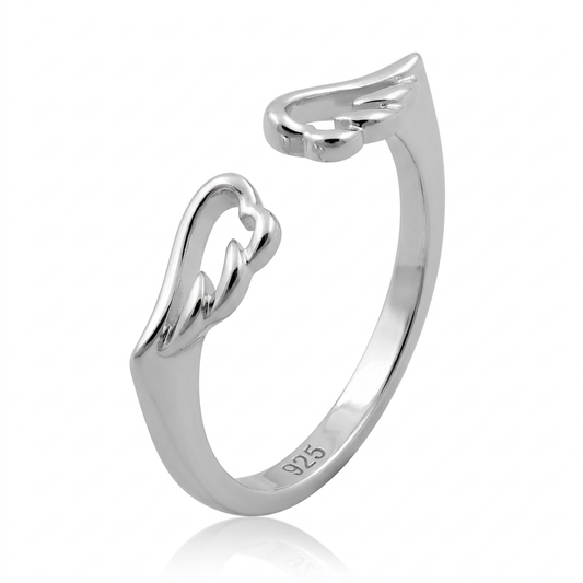 Sterling Silver Open Angel Wings Stacking Ring for Women