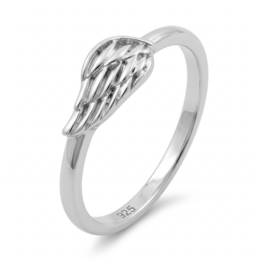 Sterling Silver 1.8mm Angel Wing Stacking Ring for Women