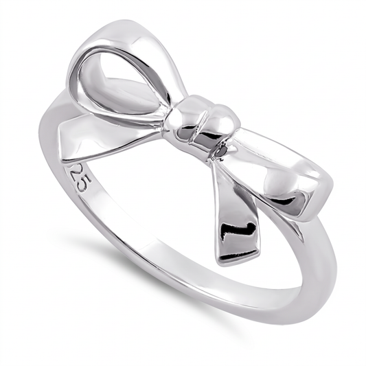 Sterling Silver Ribbon Bow Ring for Women