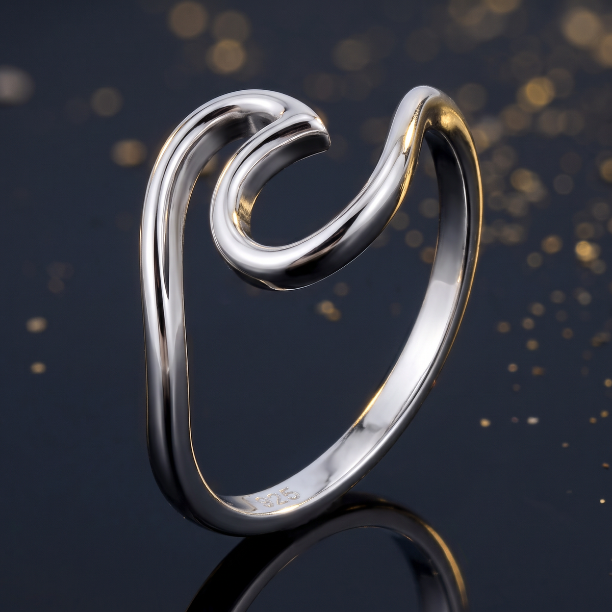 Sterling Silver Ocean Wave Curl Ring for Women life4