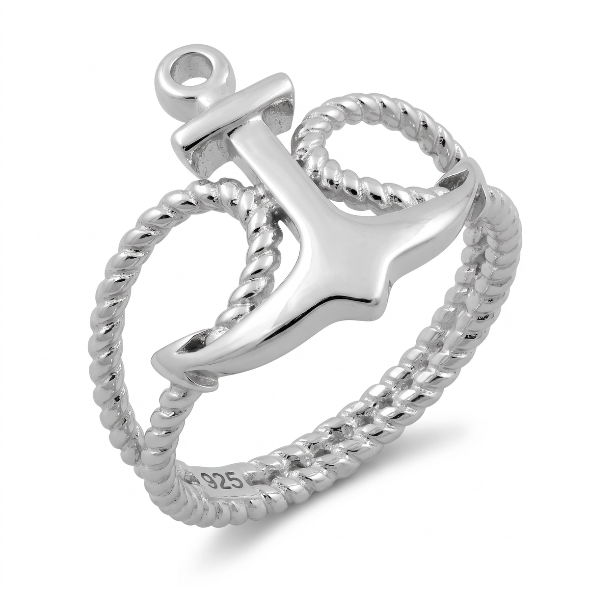 Sterling Silver Anchor and Rope Nautical Ring for Women