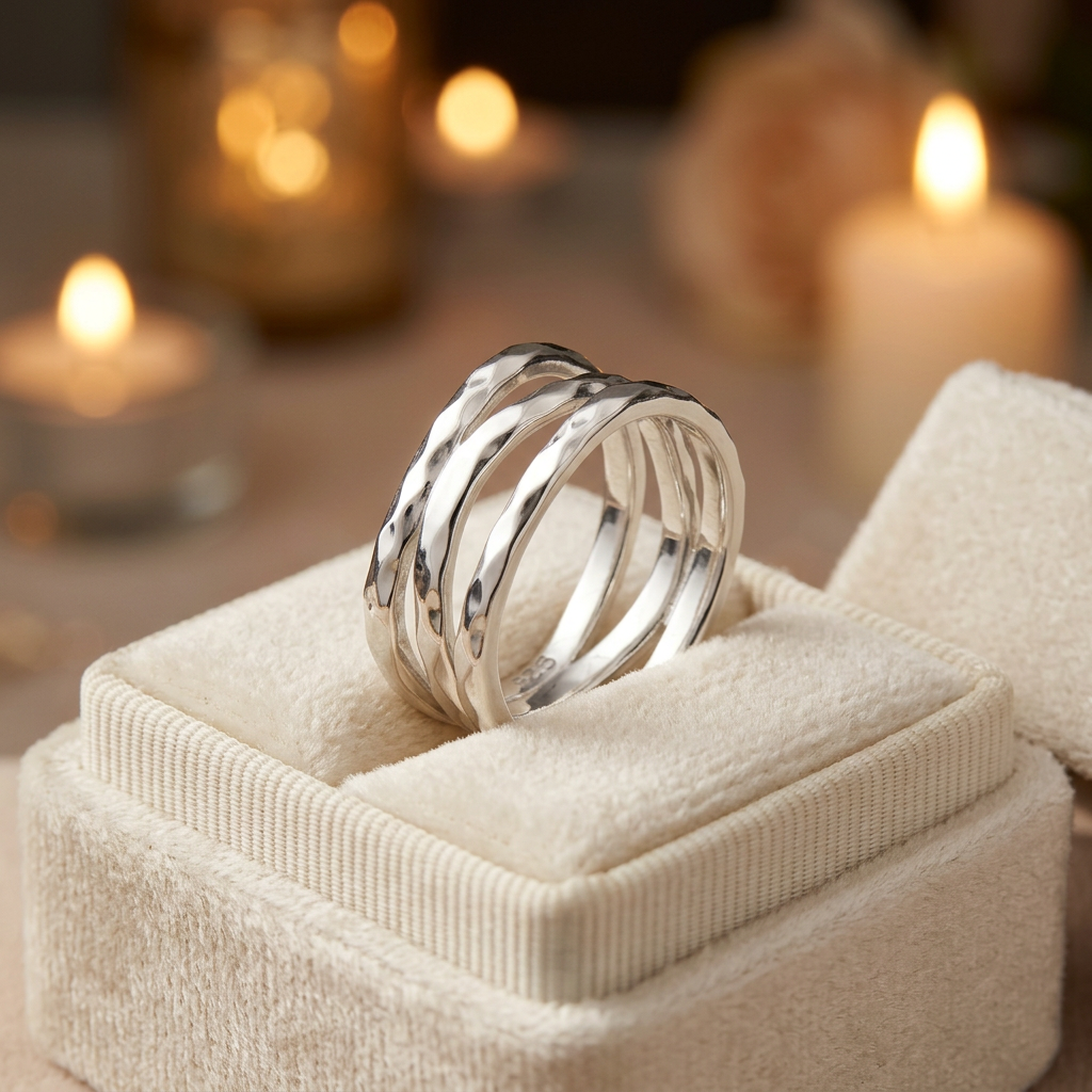 Sterling Silver 8.5mm Hammered Triple Wave Statement Ring for Women life3
