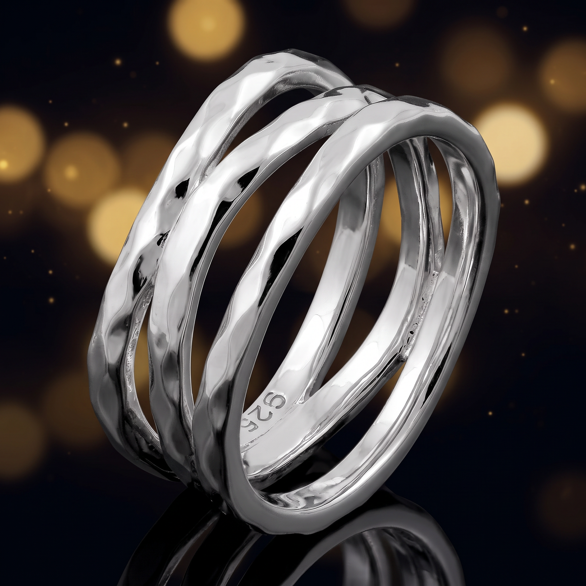Sterling Silver 8.5mm Hammered Triple Wave Statement Ring for Women life4