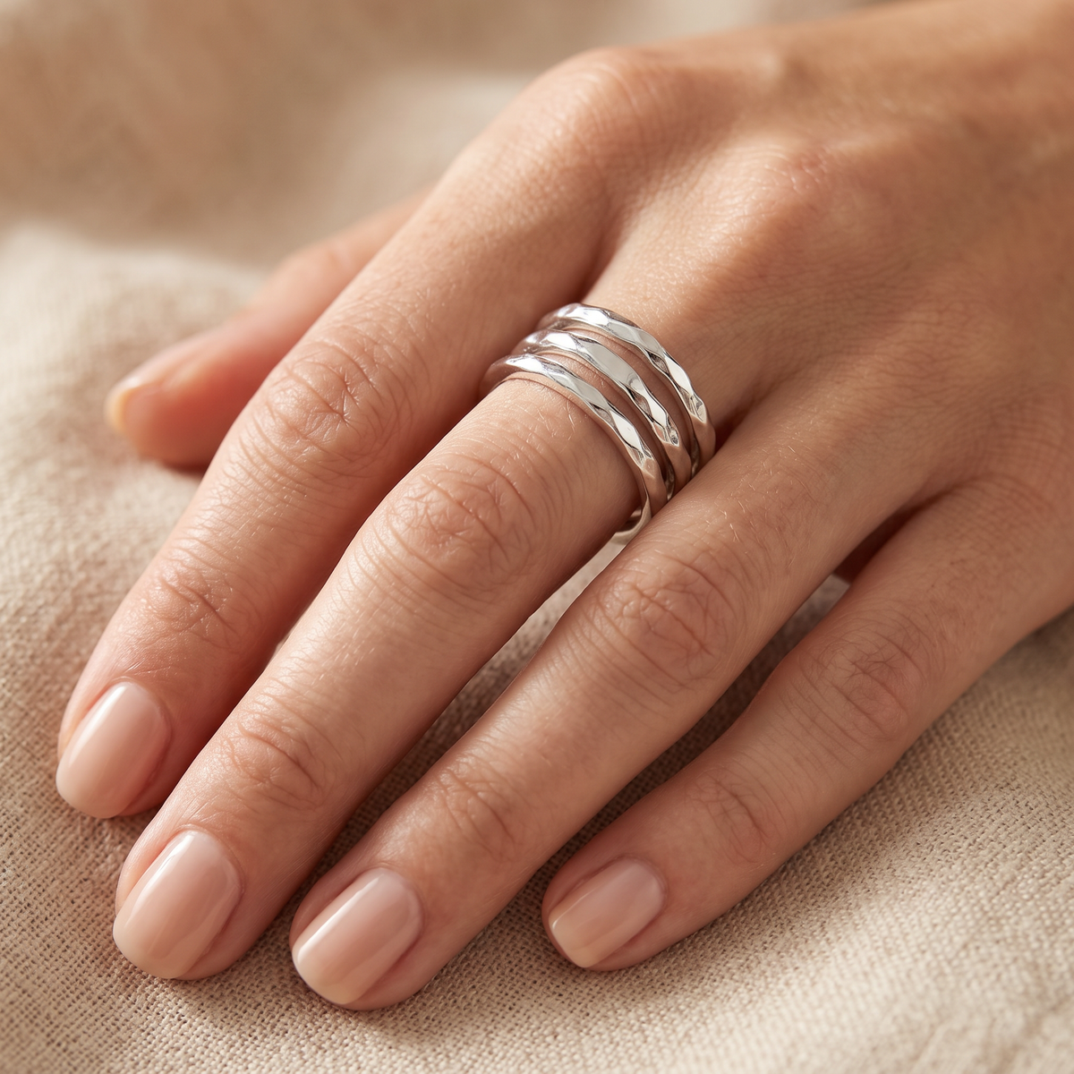Sterling Silver 8.5mm Hammered Triple Wave Statement Ring for Women model
