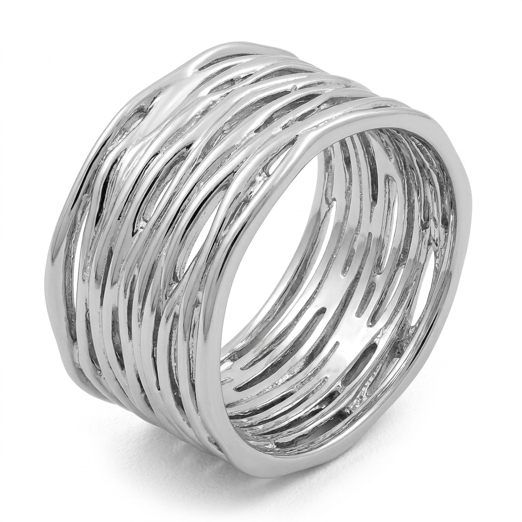 Sterling Silver Wide Crinkled Strand Statement Ring for Women