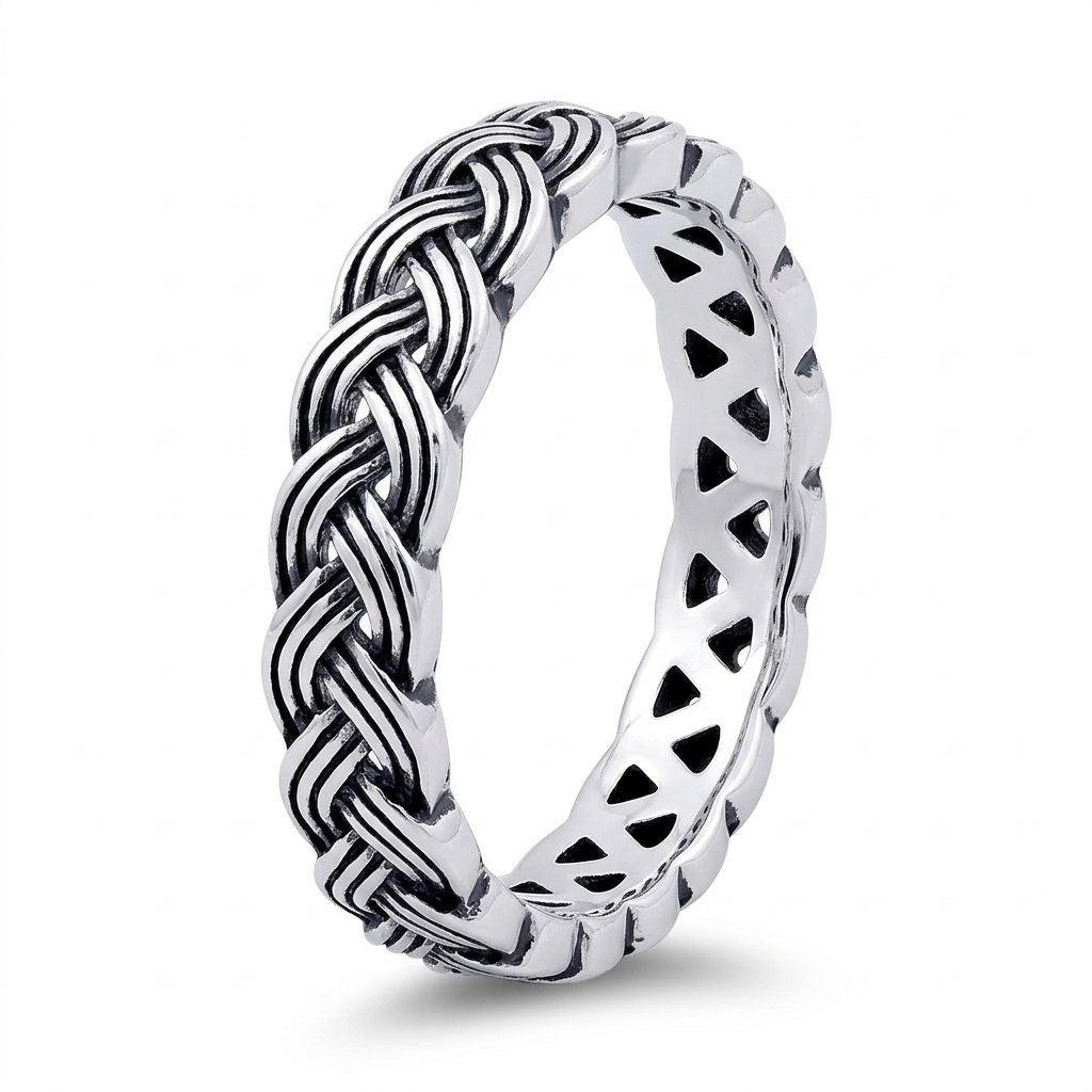 Sterling Silver 3.9mm Braided Eternity Band Ring for Women