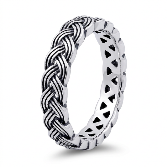 Sterling Silver 3.9mm Braided Eternity Band Ring for Women
