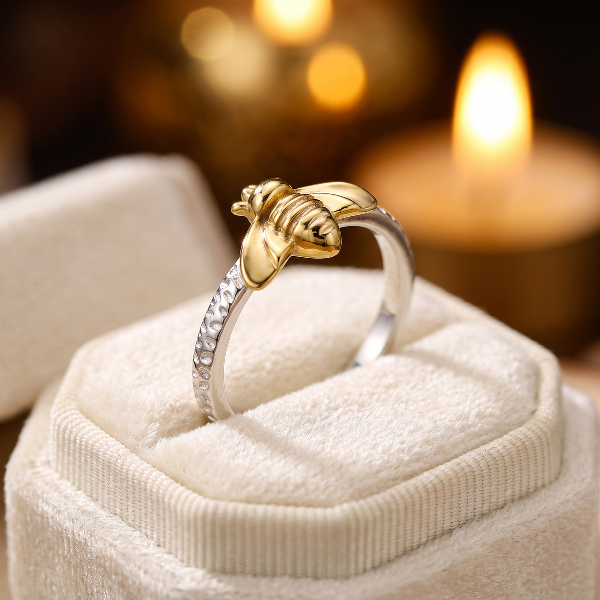 Two Tone Gold Plated Sterling Silver Honey Bee Ring for Women life3