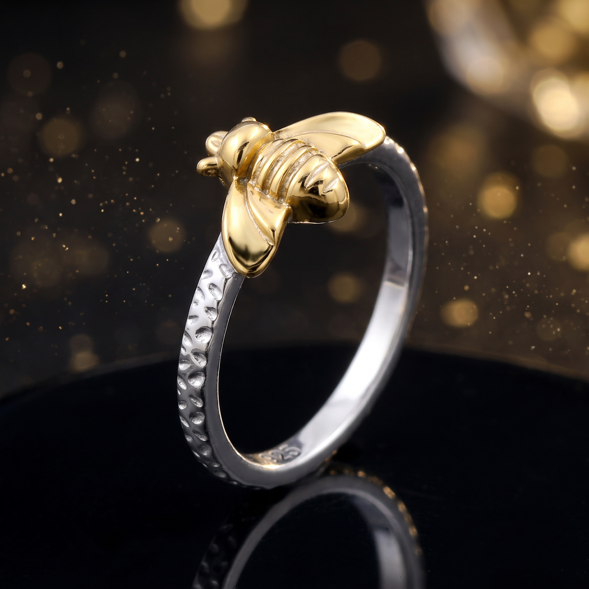 Two Tone Gold Plated Sterling Silver Honey Bee Ring for Women life4