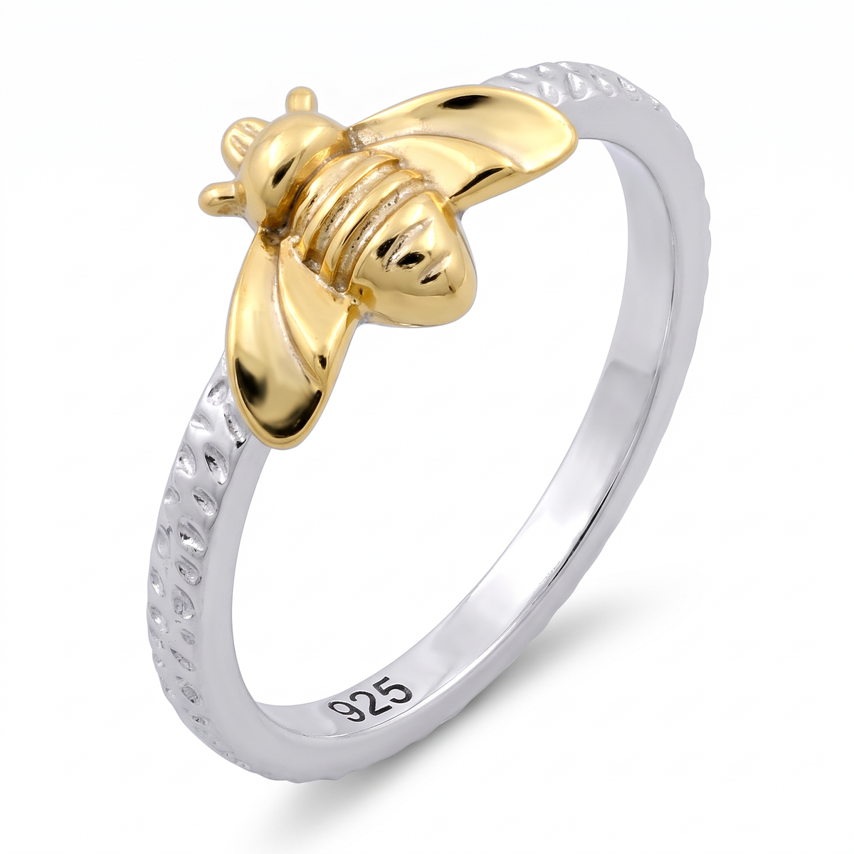 Two Tone Gold Plated Sterling Silver Honey Bee Ring for Women