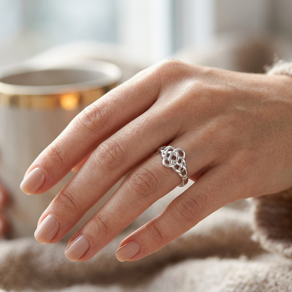Sterling Silver Dainty Celtic Love Knot Ring for Women model