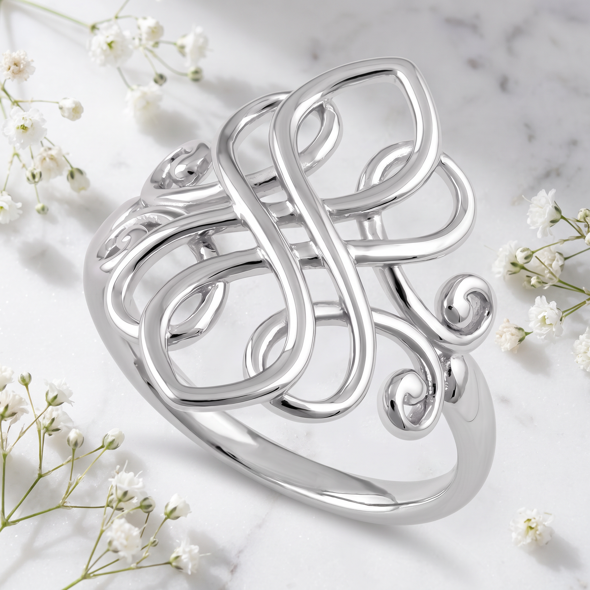 Sterling Silver Celtic Swirl Filigree Statement Ring for Women life1