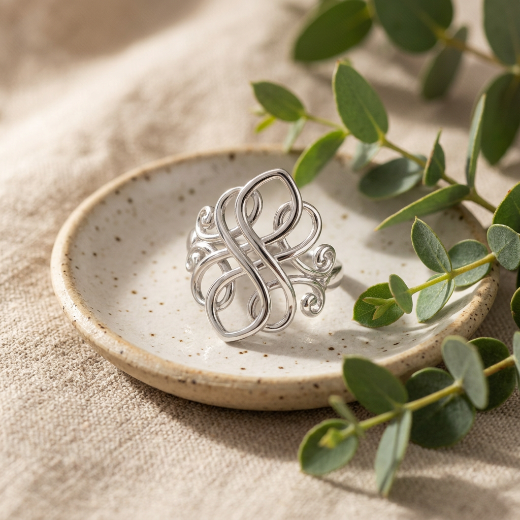 Sterling Silver Celtic Swirl Filigree Statement Ring for Women life2