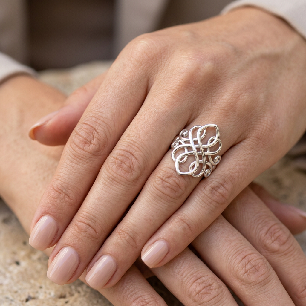 Sterling Silver Celtic Swirl Filigree Statement Ring for Women model