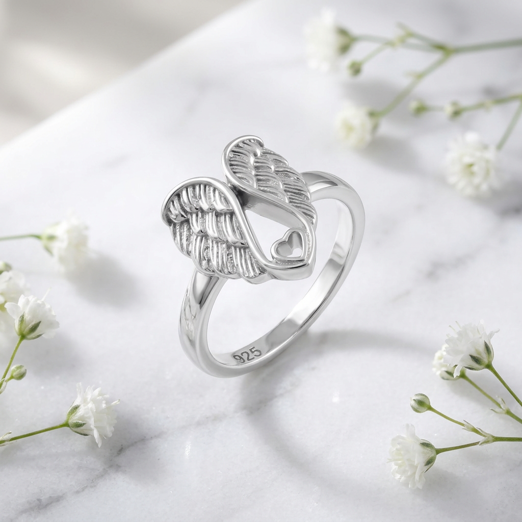 Sterling Silver Angel Wings Open Heart Ring for Women life1