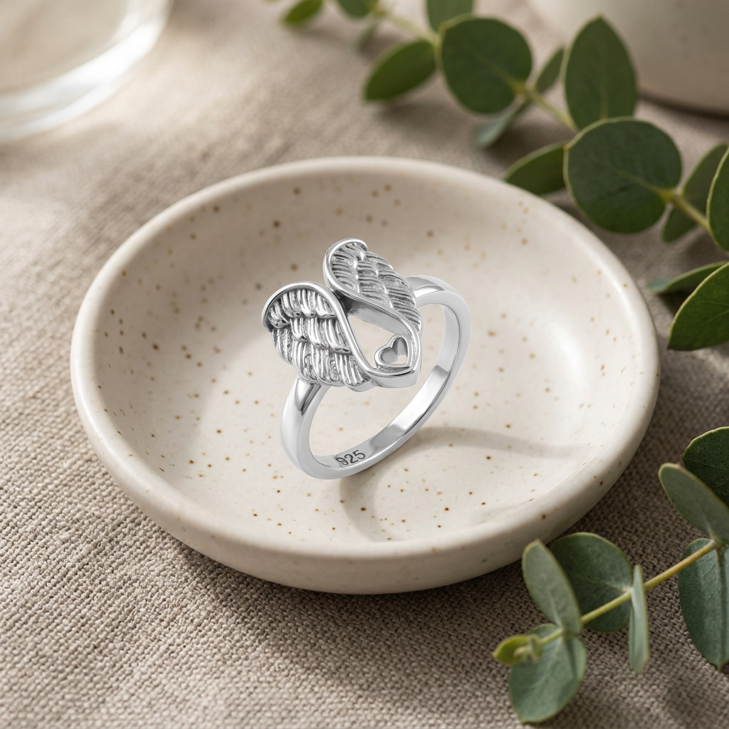 Sterling Silver Angel Wings Open Heart Ring for Women life2