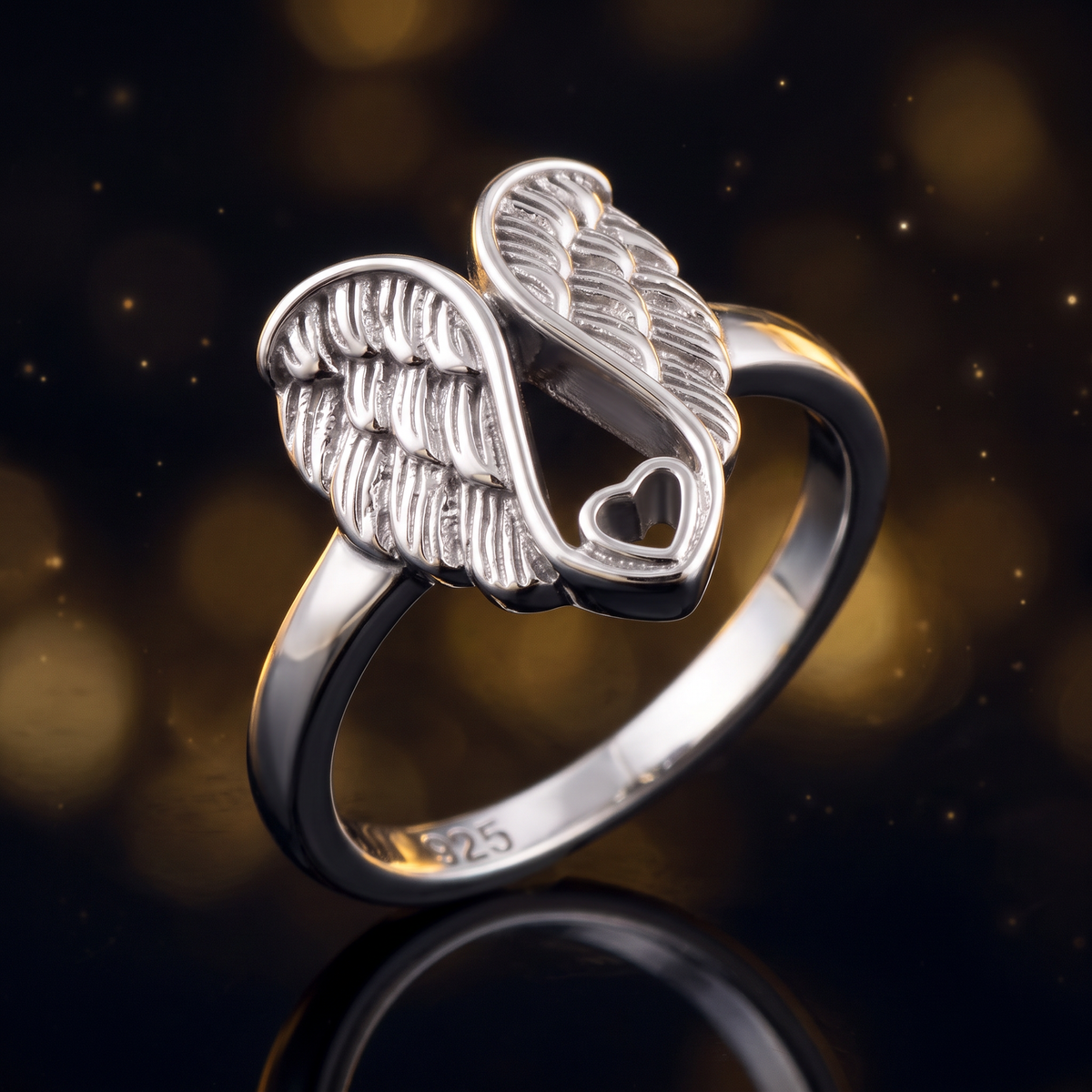 Sterling Silver Angel Wings Open Heart Ring for Women life4