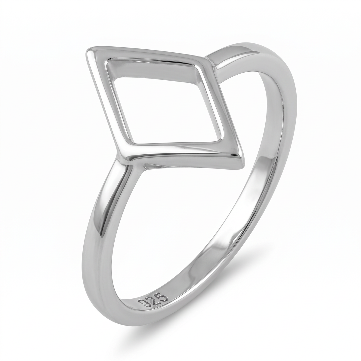 Sterling Silver Open Rhombus Geometric Stacking Ring for Women