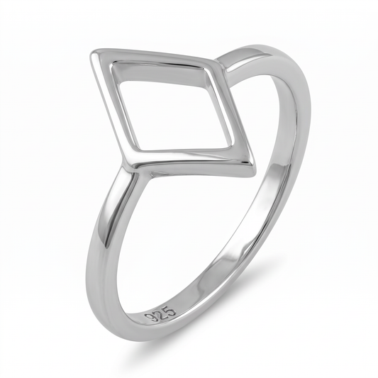 Sterling Silver Open Rhombus Geometric Stacking Ring for Women