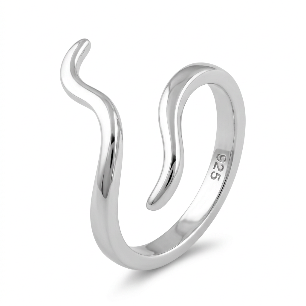 Sterling Silver 2.4mm Curved Open Wrap Statement Ring for Women