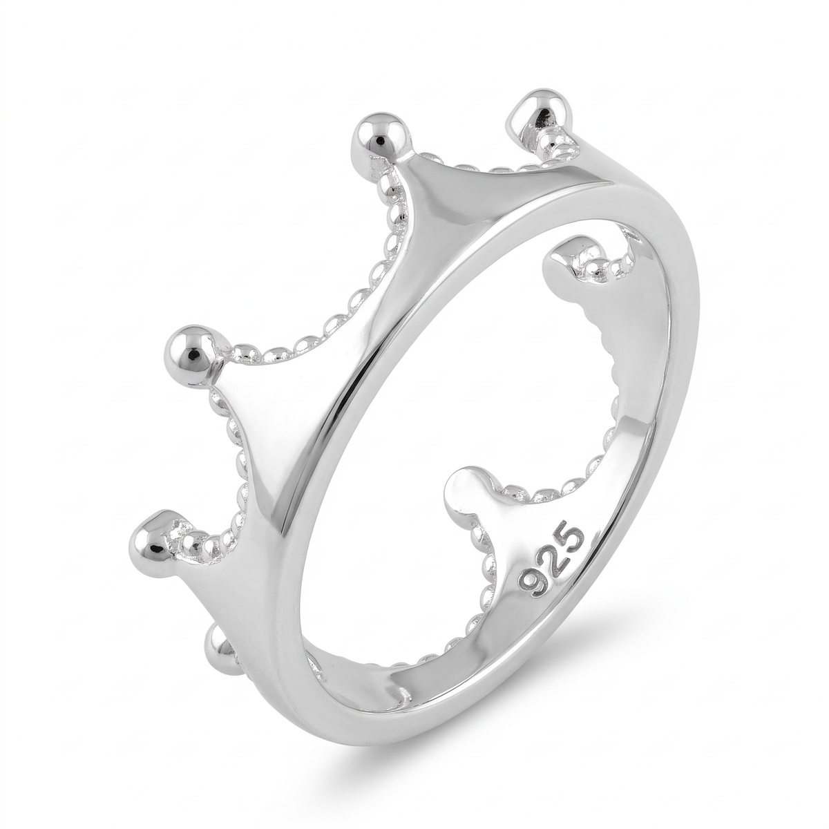 Sterling Silver 5.8mm Princess Crown Tiara Ring for Women