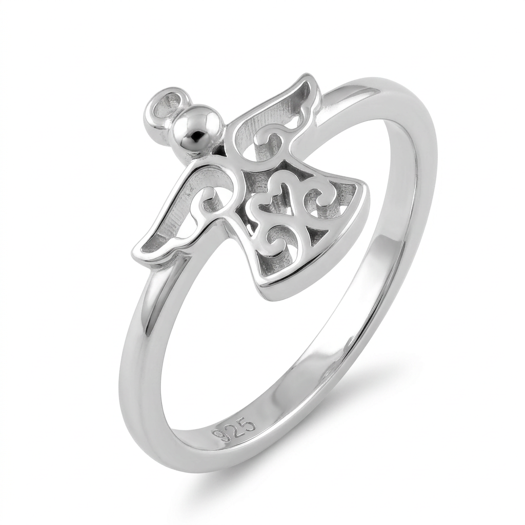 Sterling Silver Filigree Guardian Angel Ring for Women