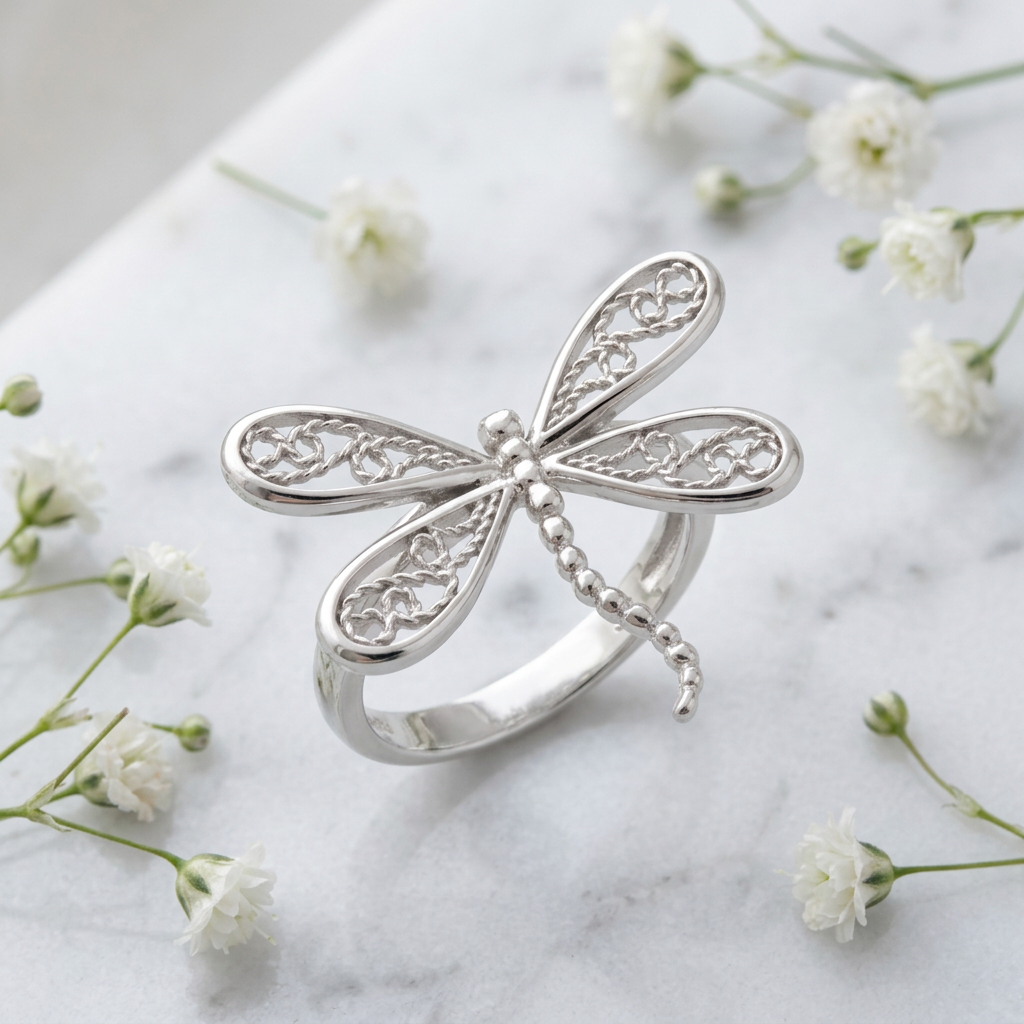 Sterling Silver Filigree Dragonfly Statement Ring for Women life1