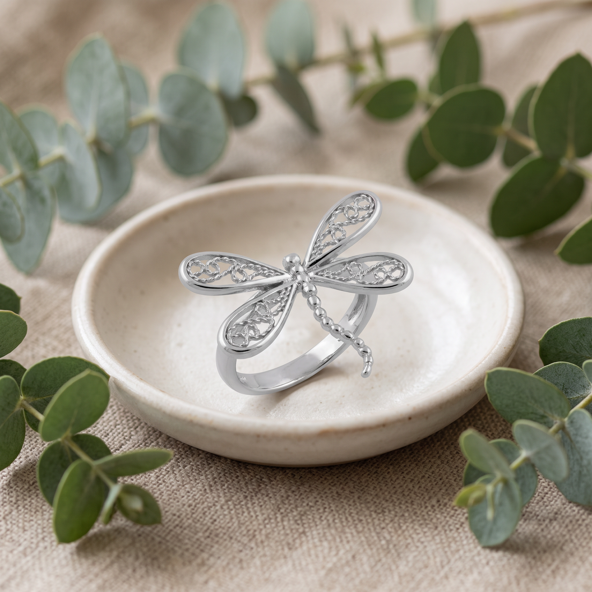Sterling Silver Filigree Dragonfly Statement Ring for Women life2