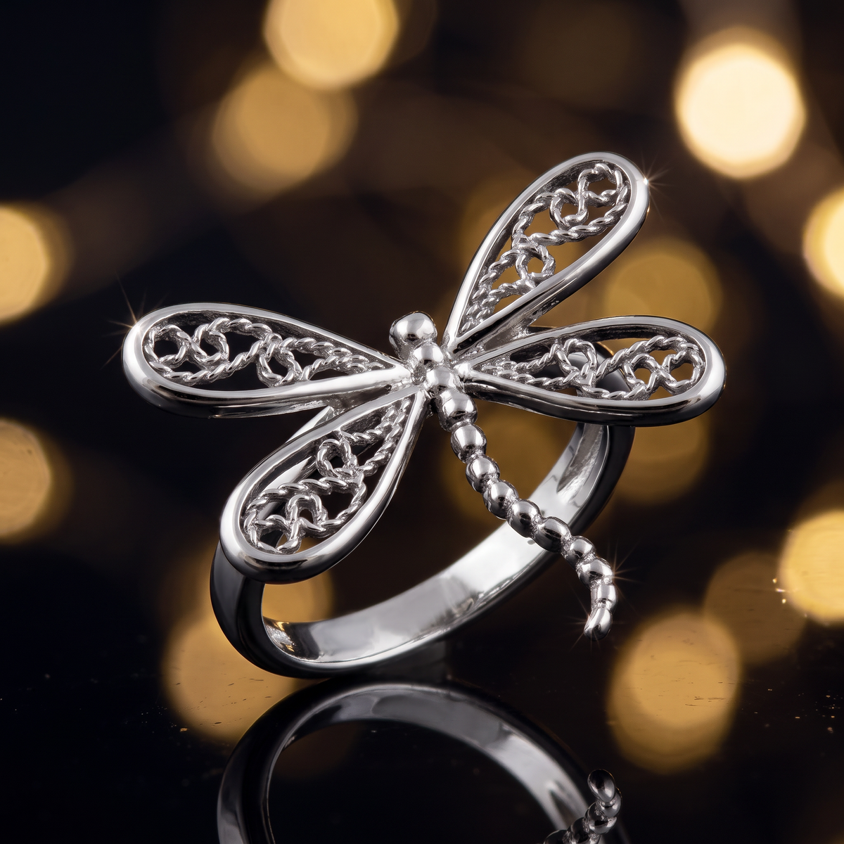 Sterling Silver Filigree Dragonfly Statement Ring for Women life4