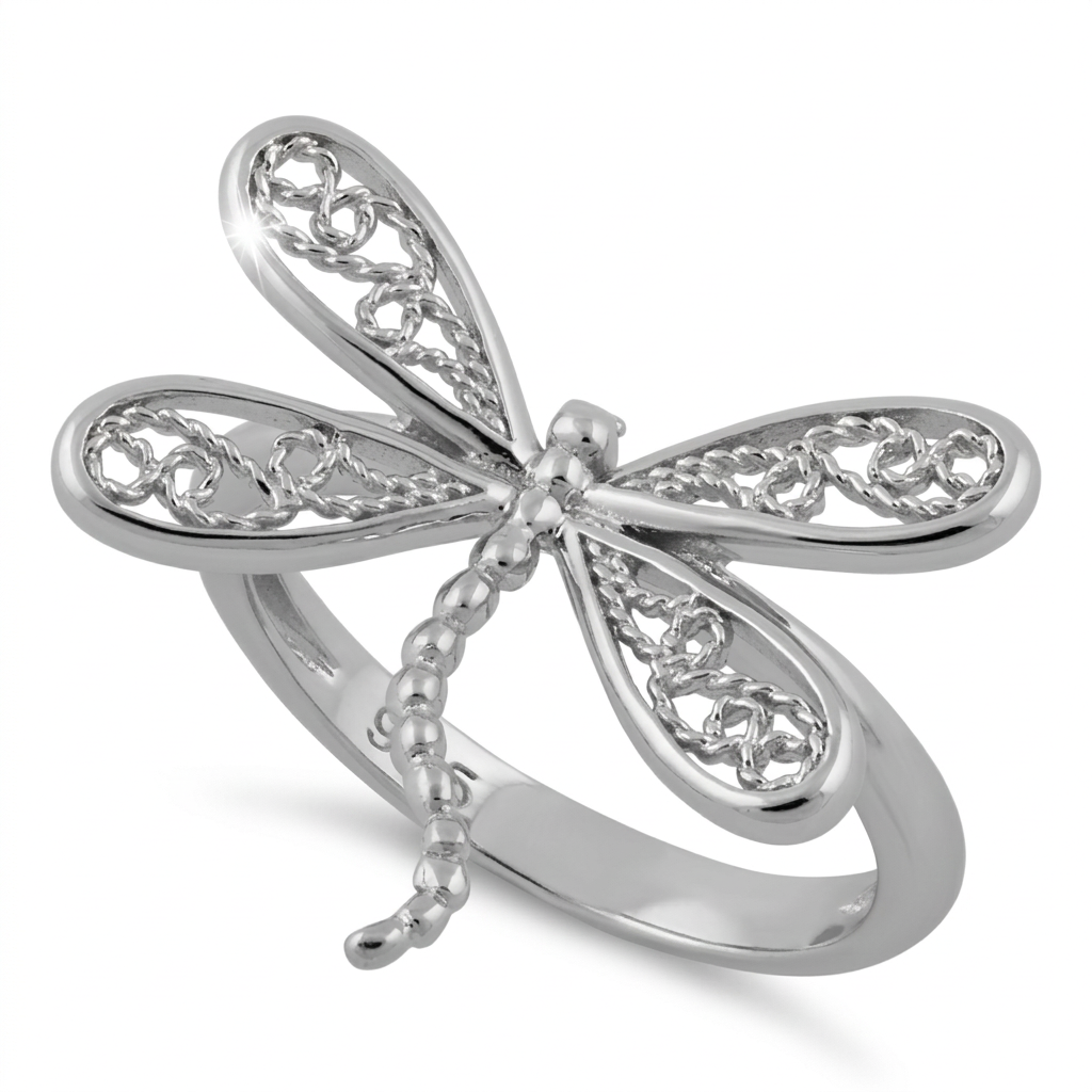 Sterling Silver Filigree Dragonfly Statement Ring for Women