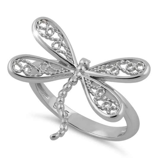 Sterling Silver Filigree Dragonfly Statement Ring for Women