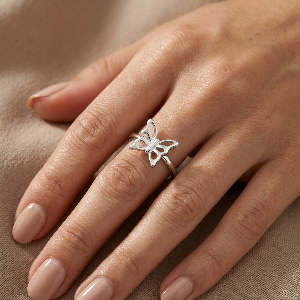 Sterling Silver Dainty Open Butterfly Ring for Women model