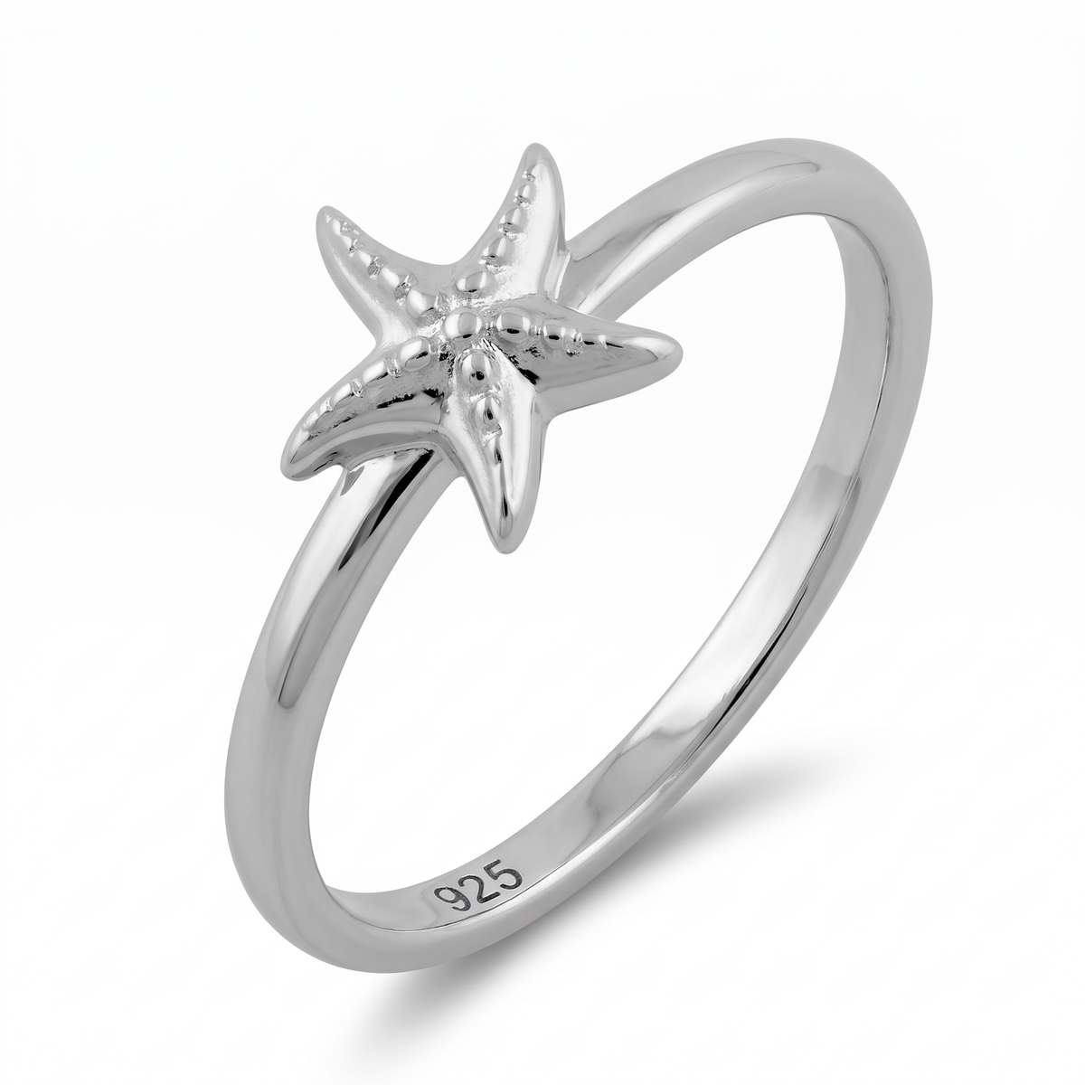 Sterling Silver Dainty Starfish Stacking Ring for Women, Beach Jewelry
