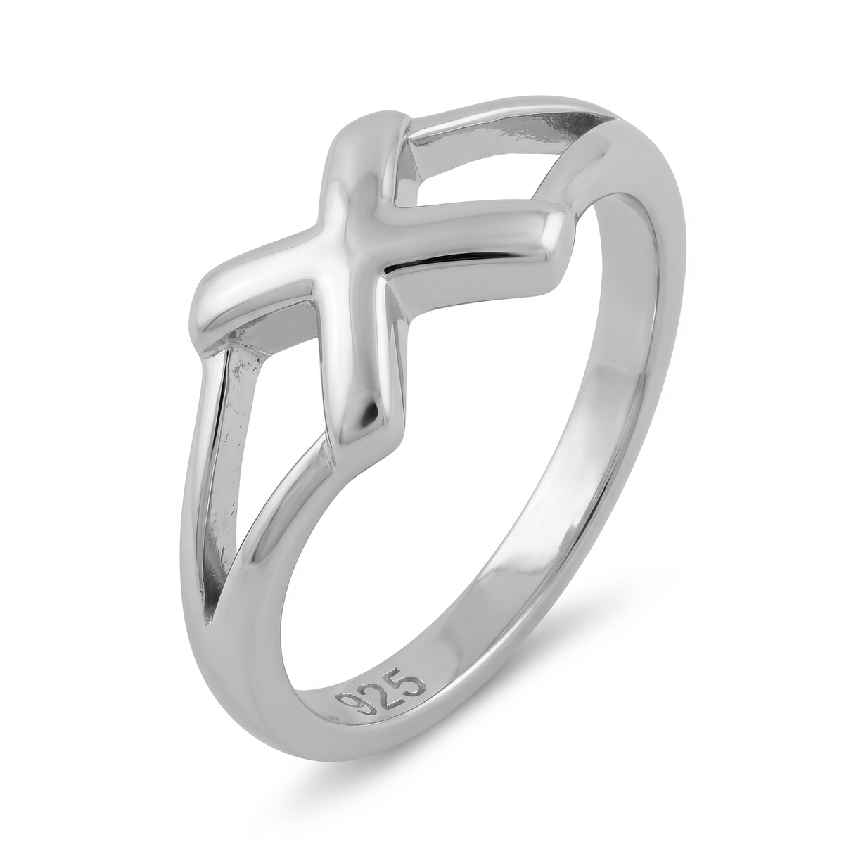 Sterling Silver 2mm Cross Split Band Faith Promise Ring for Women