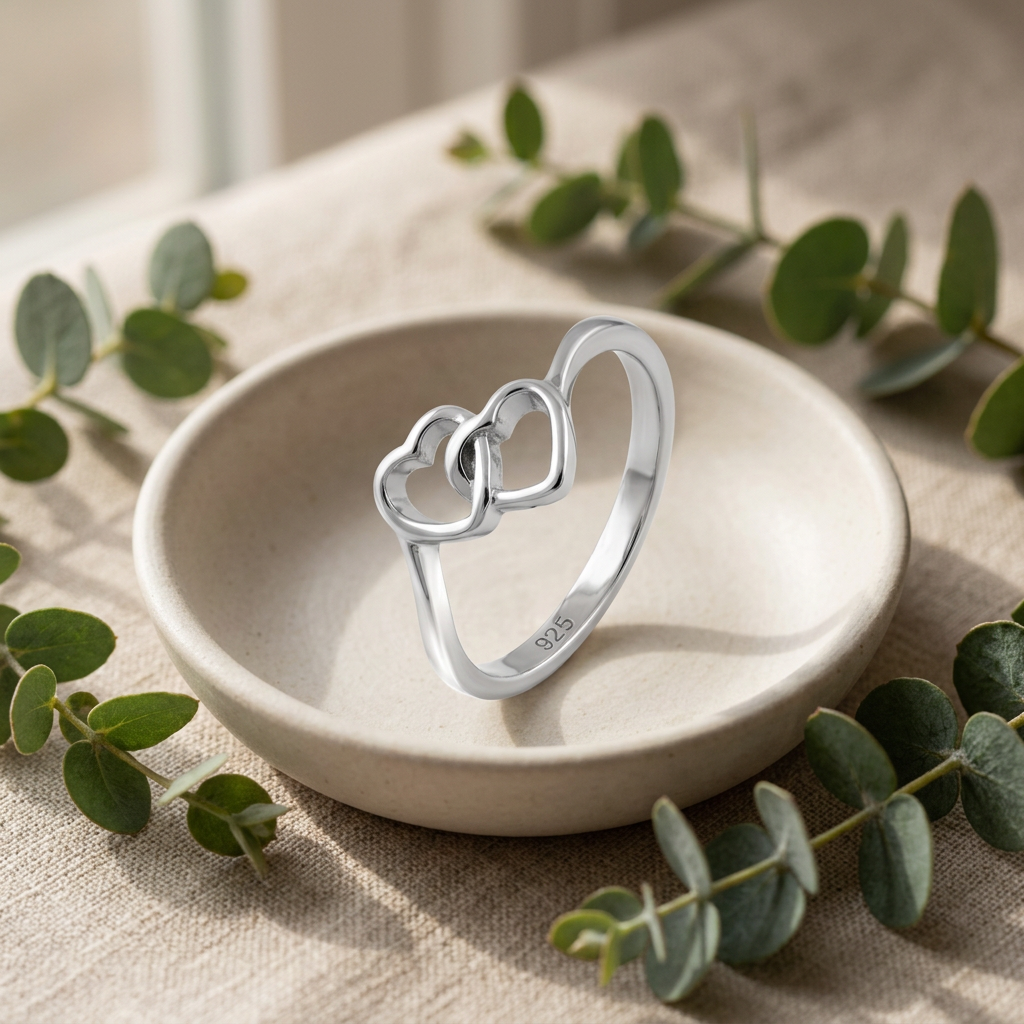 Sterling Silver Interlocking Double Heart Promise Ring for Women life2
