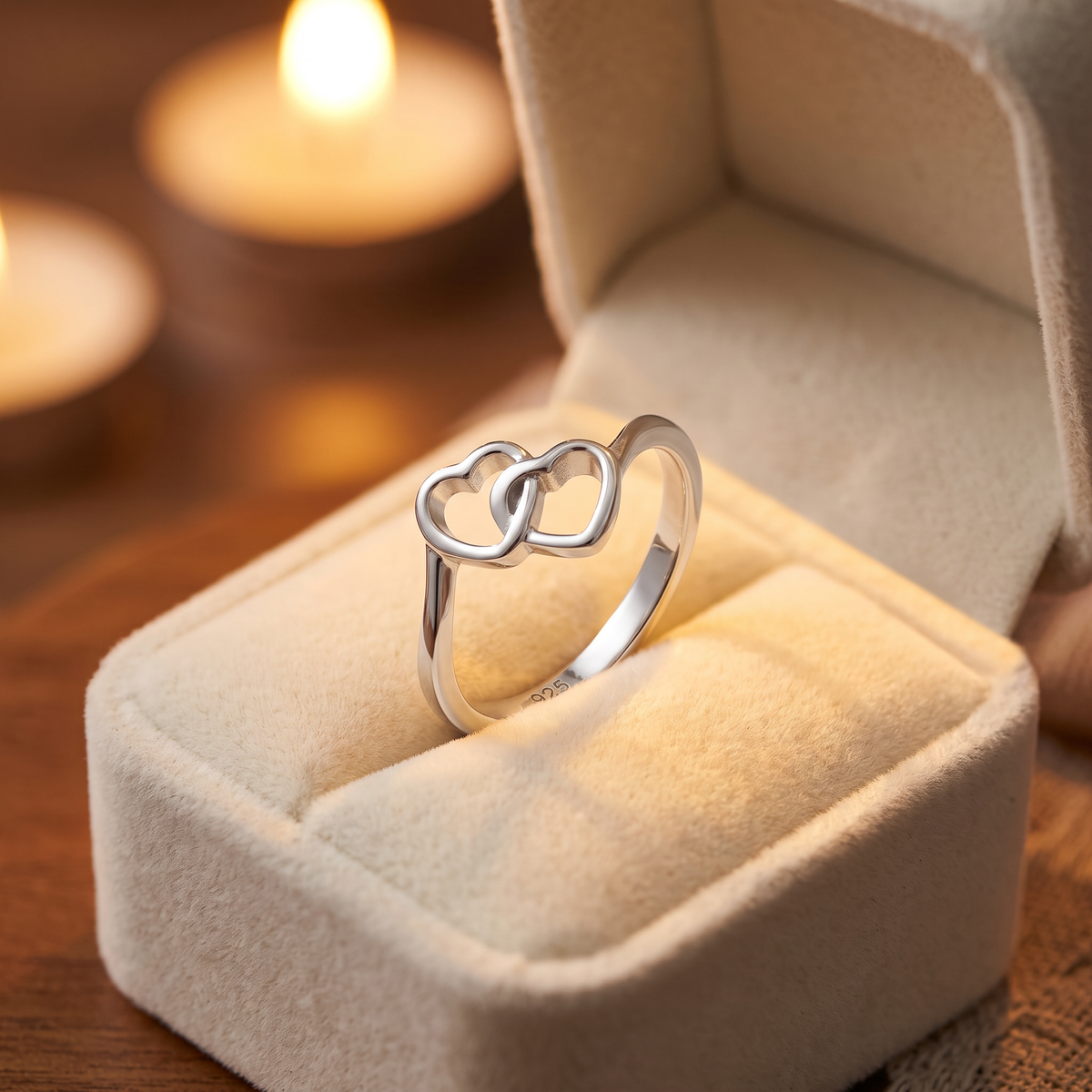 Sterling Silver Interlocking Double Heart Promise Ring for Women life3