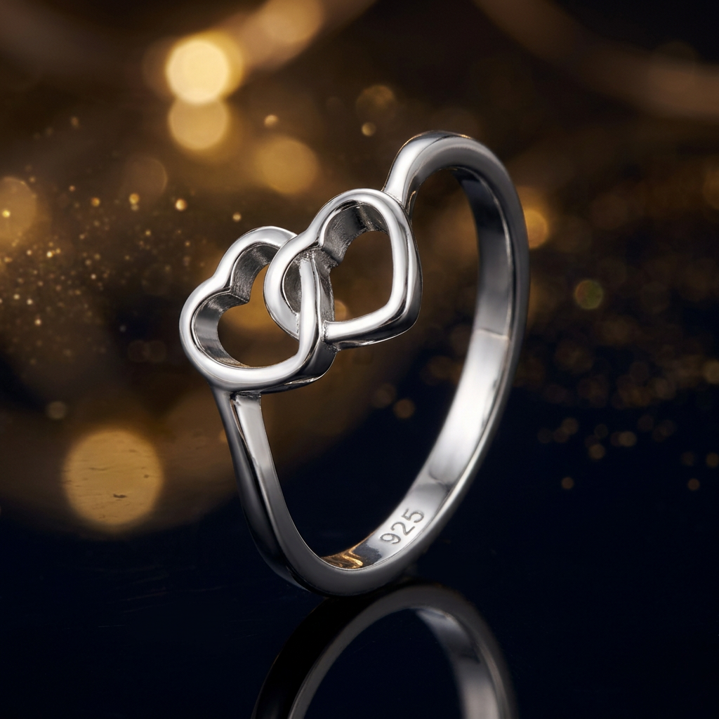 Sterling Silver Interlocking Double Heart Promise Ring for Women life4