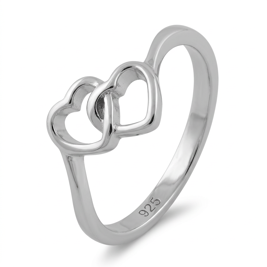 Sterling Silver Interlocking Double Heart Promise Ring for Women