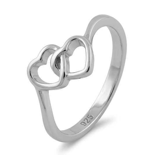 Sterling Silver Interlocking Double Heart Promise Ring for Women