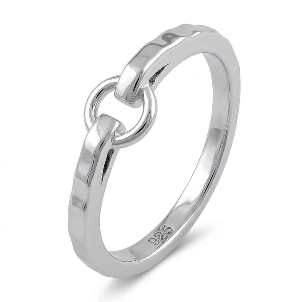 Sterling Silver 1.8mm Hammered Circle Link Stacking Ring for Women