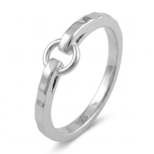 Sterling Silver 1.8mm Hammered Circle Link Stacking Ring for Women