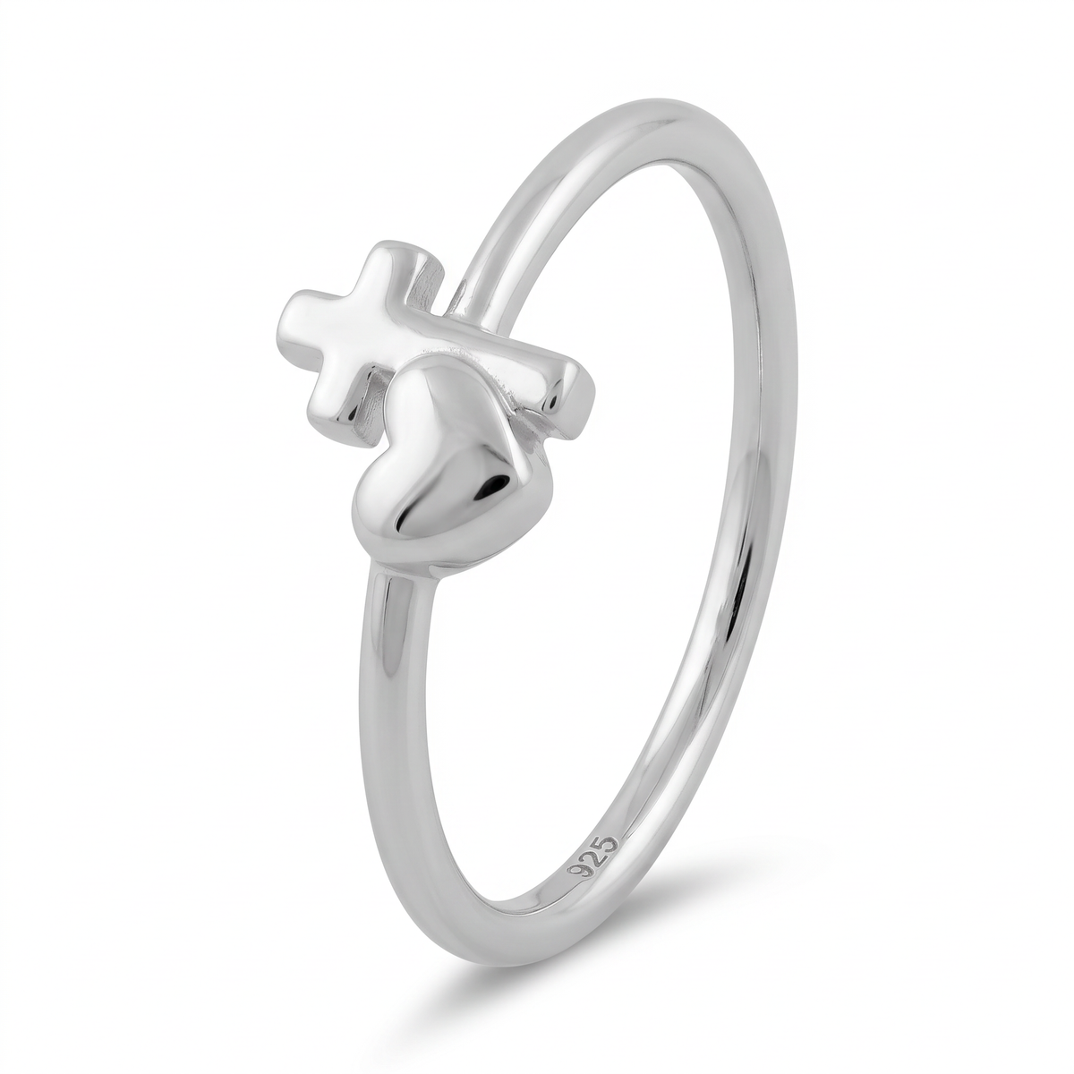 Sterling Silver 1.7mm Heart and Cross Faith Promise Ring for Women