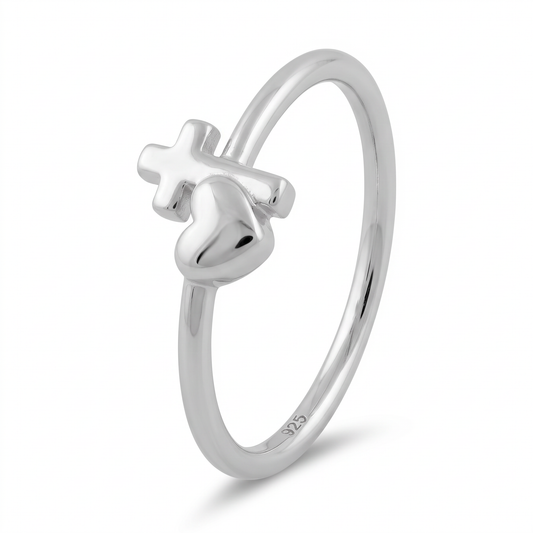 Sterling Silver 1.7mm Heart and Cross Faith Promise Ring for Women