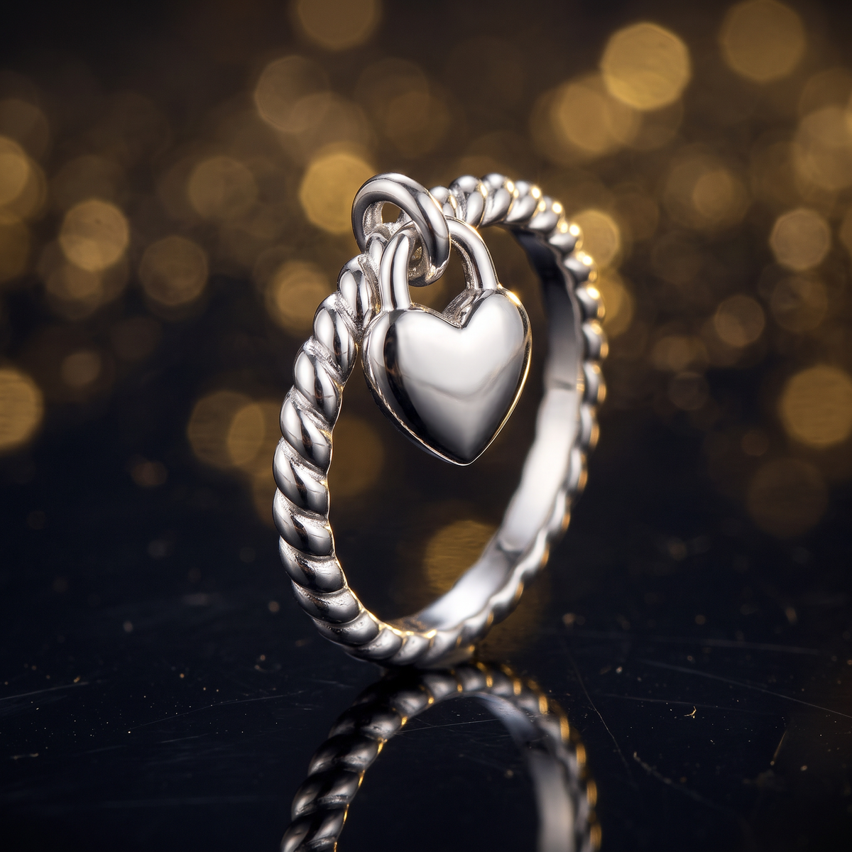 Sterling Silver Heart Padlock Charm Dangle Ring for Women life4