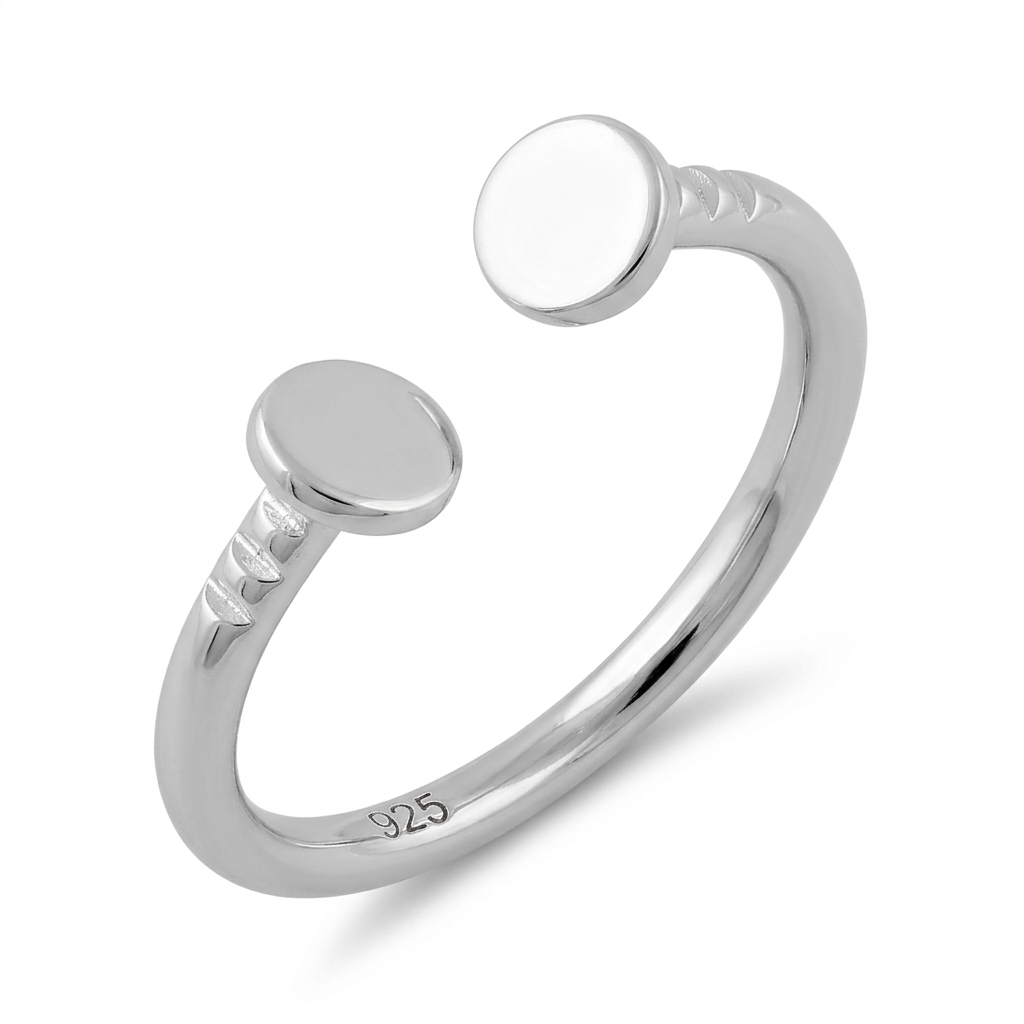 Sterling Silver Open Adjustable Double Nail Head Stacking Ring for Women