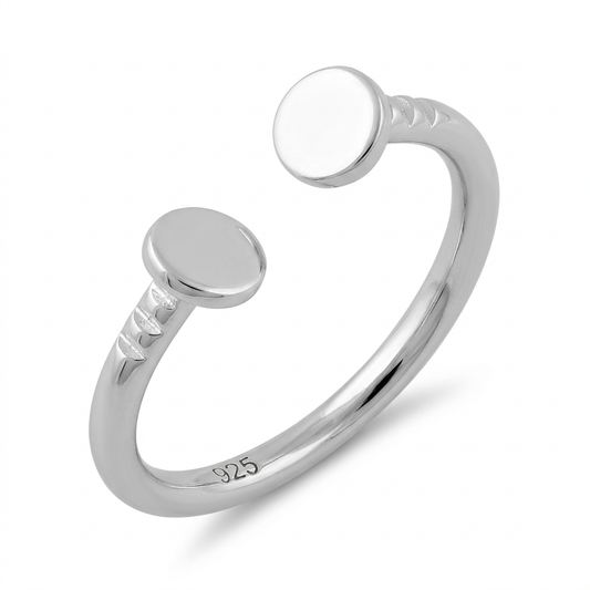 Sterling Silver Open Adjustable Double Nail Head Stacking Ring for Women