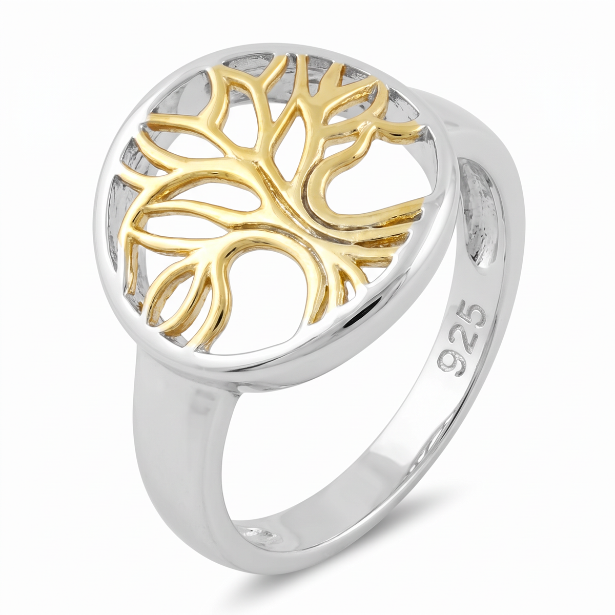 Gold Plated Sterling Silver Two Tone Tree of Life Ring for Women