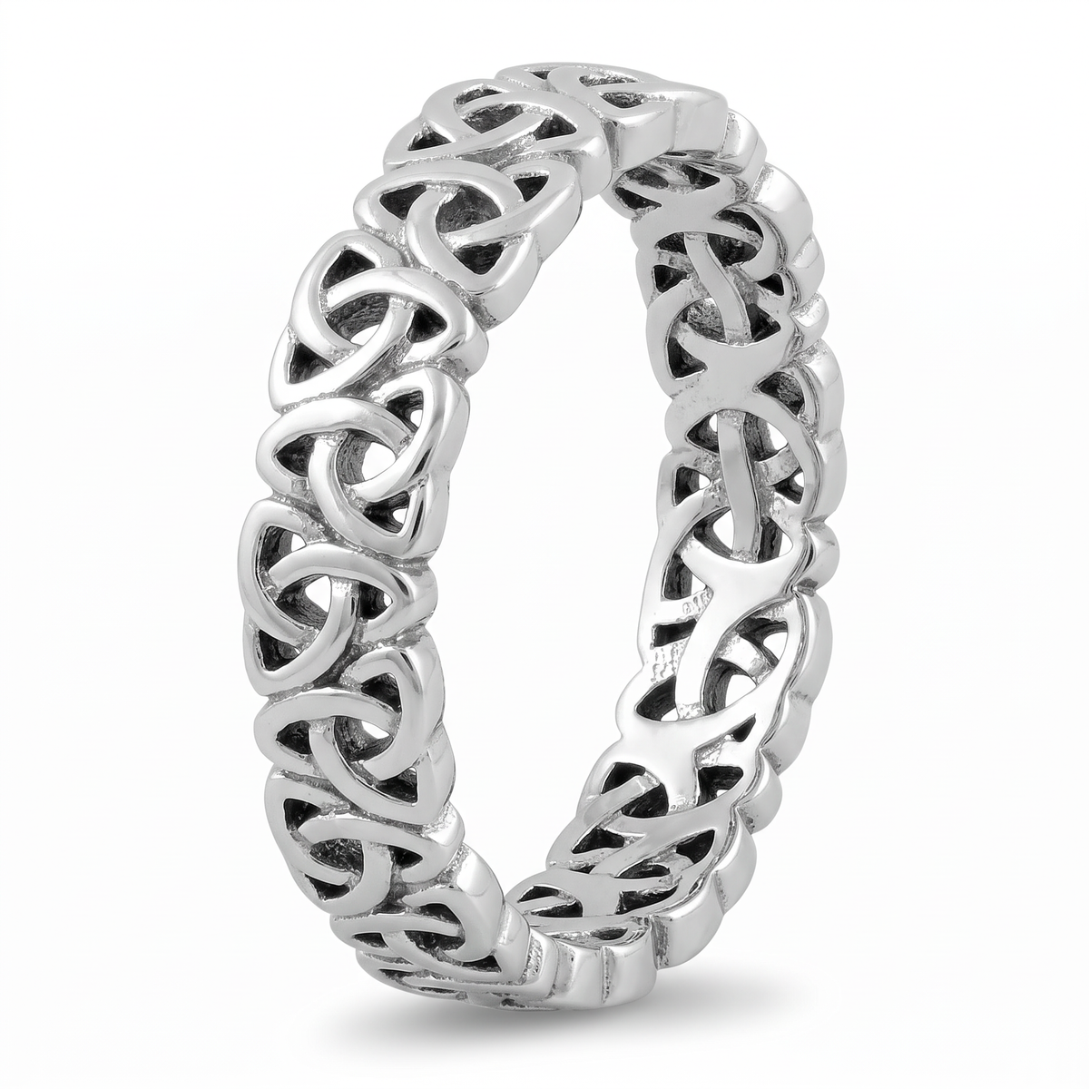 Sterling Silver 4.3mm Trinity Knot Celtic Eternity Band Ring, Unisex