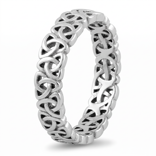 Sterling Silver 4.3mm Trinity Knot Celtic Eternity Band Ring, Unisex