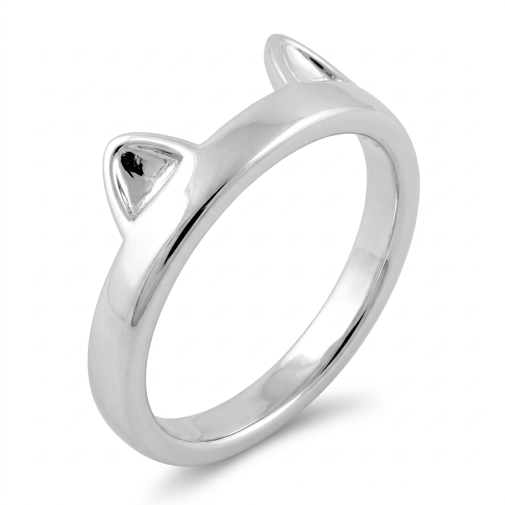 Sterling Silver Cat Ears Band Stacking Ring for Women